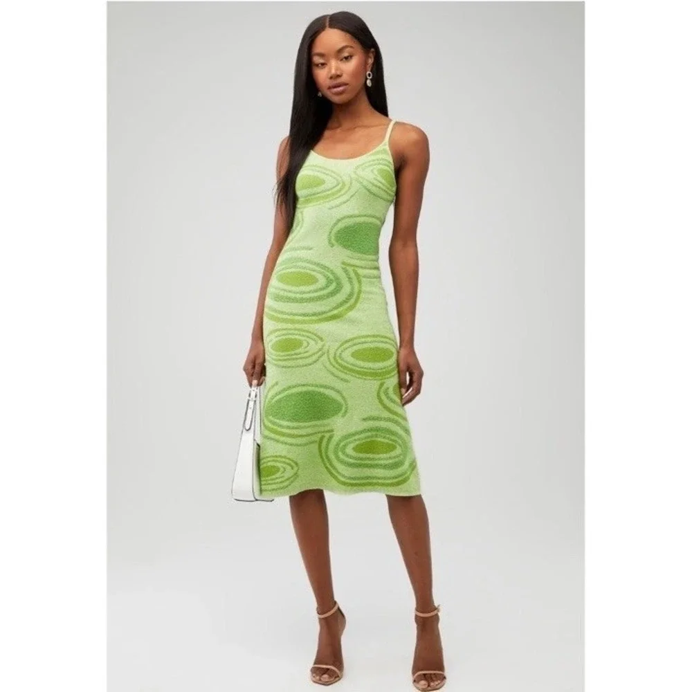 House of Sunny Green‎ Bodycon Y2K Style Slip Knit Midi Dress Back Cut Out 90s 2